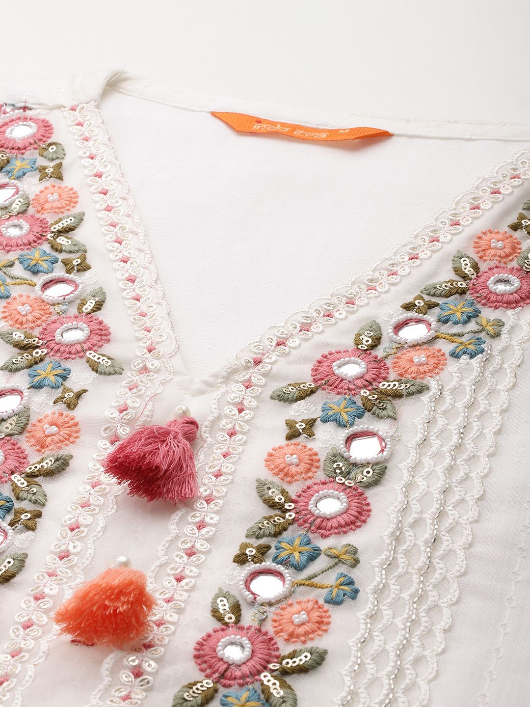 Floral Embroidered & Embellished Pure Cotton Kurta with Trousers & Dupatta