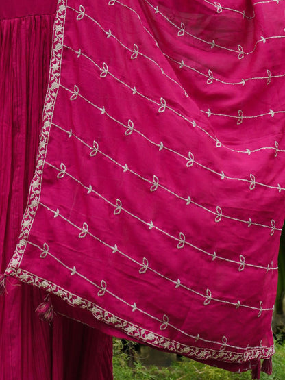 Women Floral Embroidered Pleated Kurta with Trousers & With Dupatta