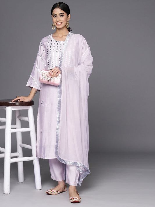 Dhiyona VA Women'sYoke Design Regular Mirror Work Kurta with Trousers & With Dupatta