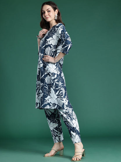 Dhiyona IE Floral Printed Pure Cotton Kurta with Trousers