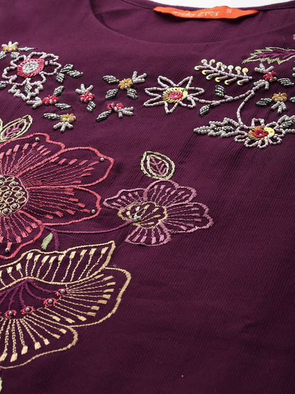 Dhiyona IE Women Floral Embroidered Regular Beads and Stones Kurta with Trousers & Dupatta