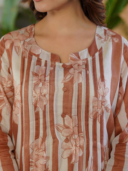 Dhiyona IE Floral Printed A-Line Pure Cotton Kurta With Trousers