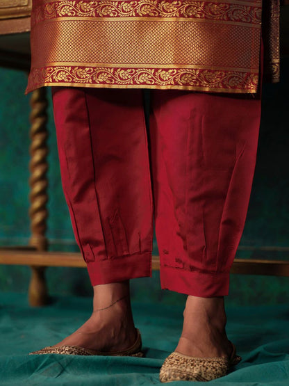 Dhiyona SN Women's Maroon Ethnic Motifs Woven Design Regular Thread Work Kurta & Salwar With Dupatta