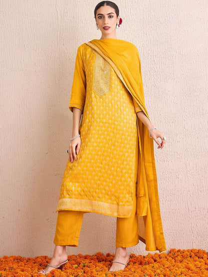 Women Ethnic Motifs Embroidered Regular Kurta with Trousers & With Dupatta