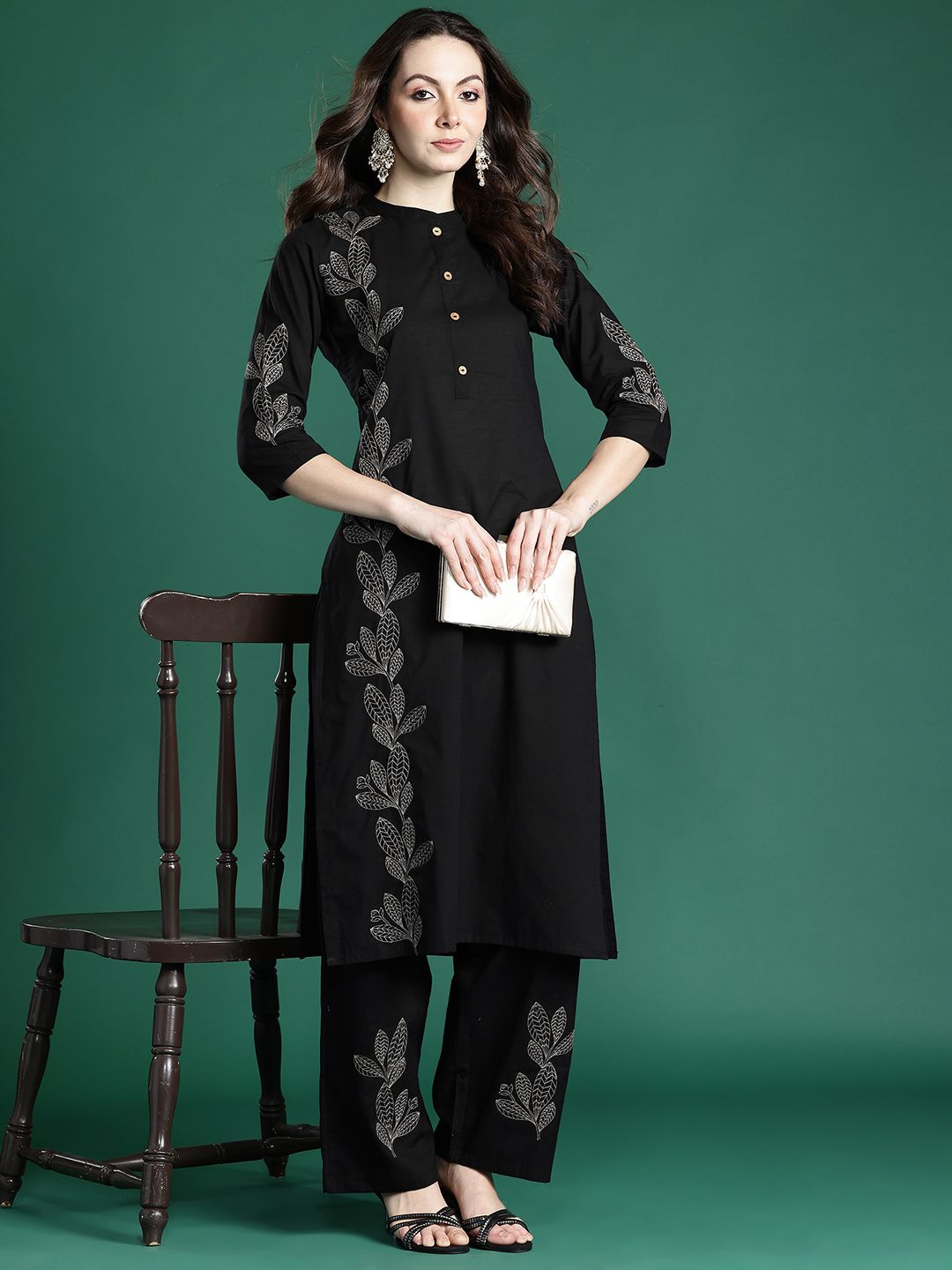 Floral Embroidered Pure Cotton Kurta with Trousers