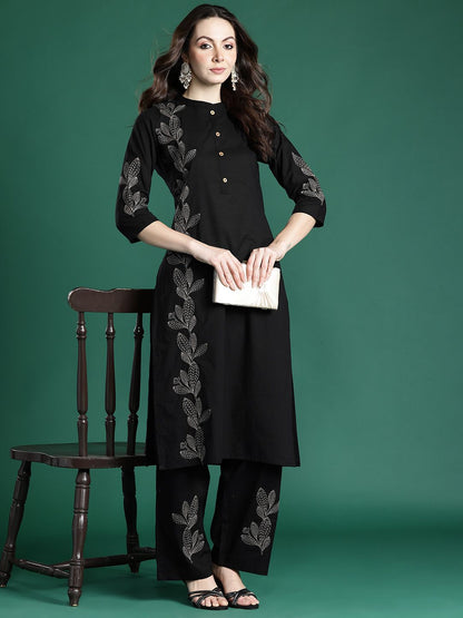 Floral Embroidered Pure Cotton Kurta with Trousers