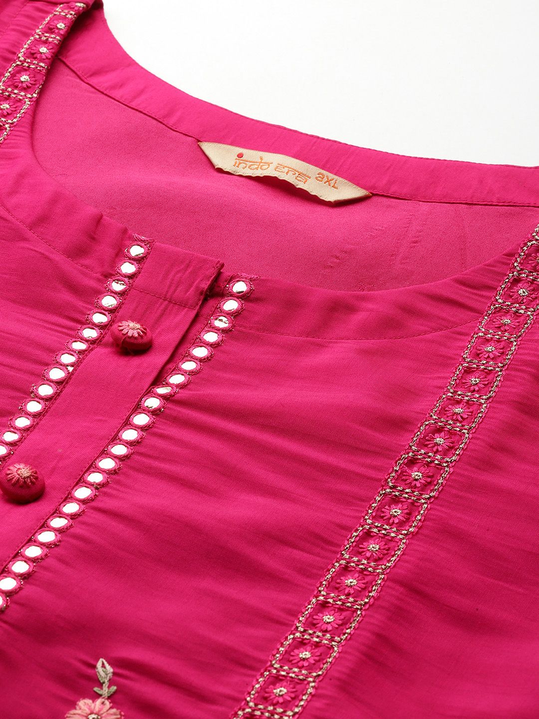 Plus Size Ethnic Motifs Embroidered Mirror Work Kurta Set