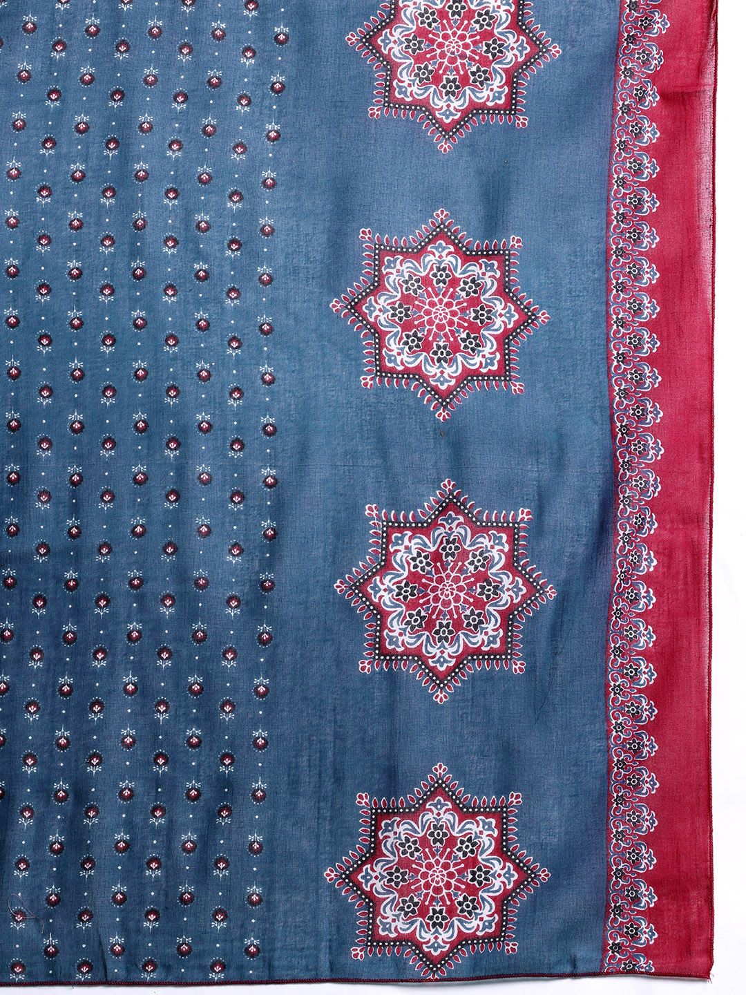 Dhiyona IE Ethnic Motifs Printed Mirror Work Pure Cotton Kurta with Trousers & With Dupatta