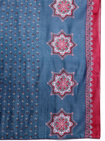 Dhiyona IE Ethnic Motifs Printed Mirror Work Pure Cotton Kurta with Trousers & With Dupatta