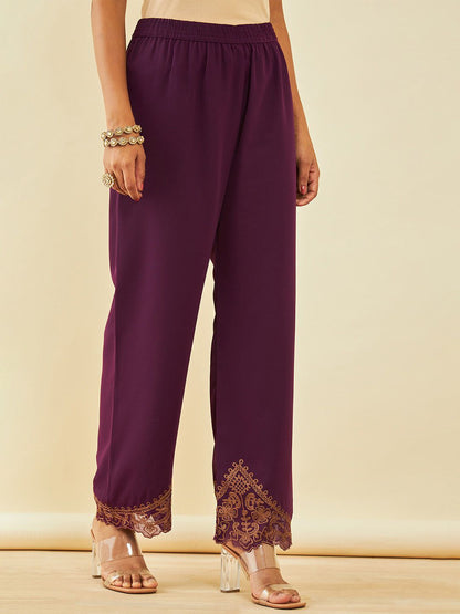 Dhiyona SO Women's Maroon Ethnic Motifs Embroidered Regular Thread Work Kurta with Palazzos