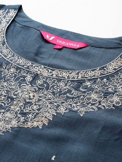 Dhiyona VA Women'sFloral Embroidered Kurta With Trousers & Dupatta