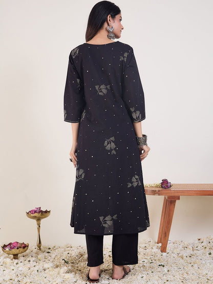 Dhiyona IE Printed V-Neck Pure Cotton Tunic With Trousers