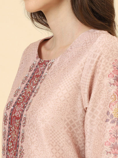 Dhiyona VA Women'sFloral Printed Regular Beads and Stones Kurta With Trousers & Dupatta