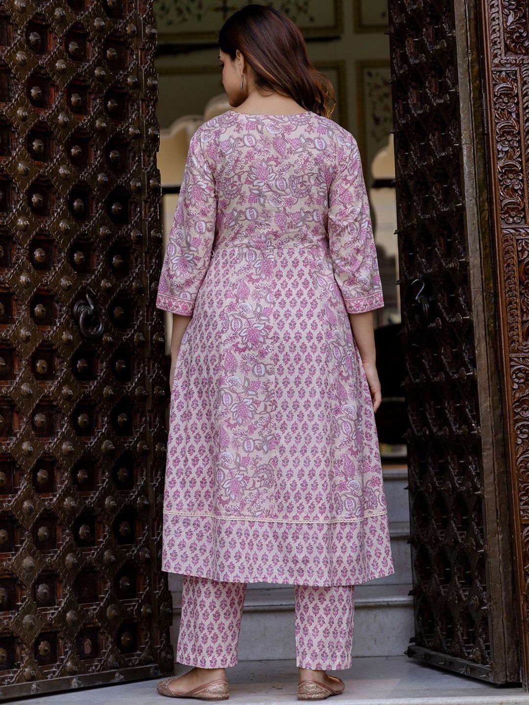 Dhiyona IE Floral Printed Empire Pure Cotton Anarkali Kurta With Trouser & Dupatta