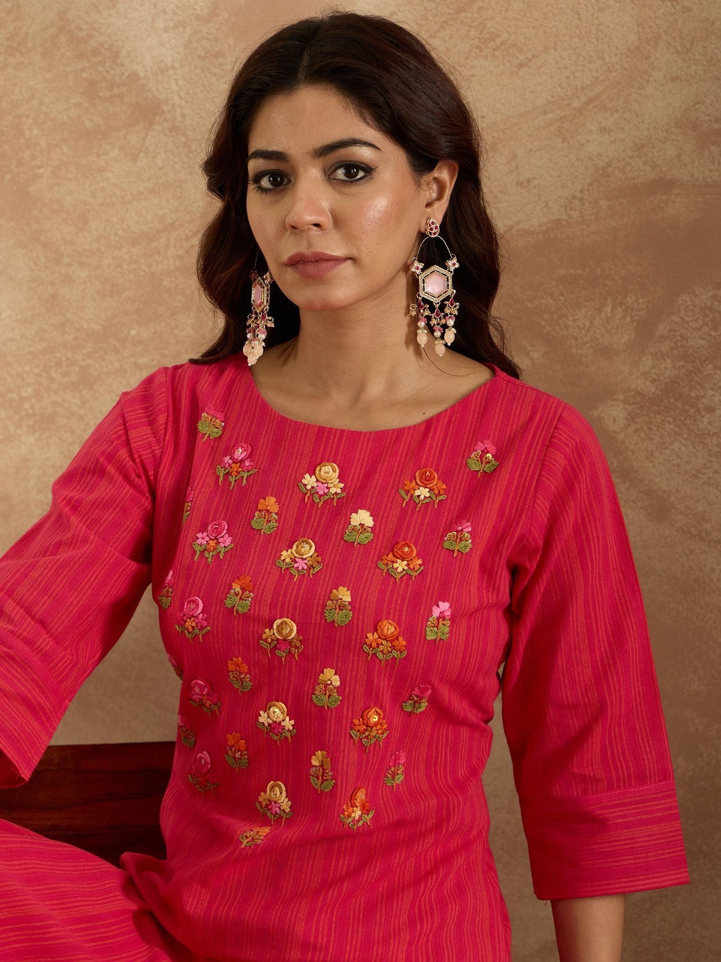 Dhiyona IE Floral Embroidered Pure Cotton Straight Kurta with Trouser