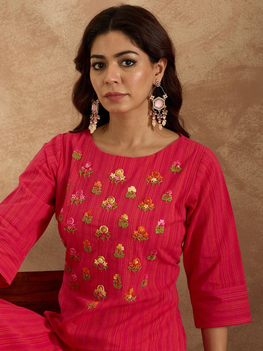 Dhiyona IE Floral Embroidered Pure Cotton Straight Kurta with Trouser