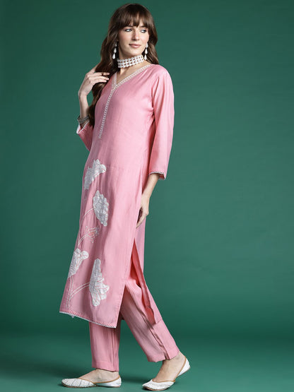 Floral Embroidered Regular Sequinned Kurta with Trousers & Dupatta