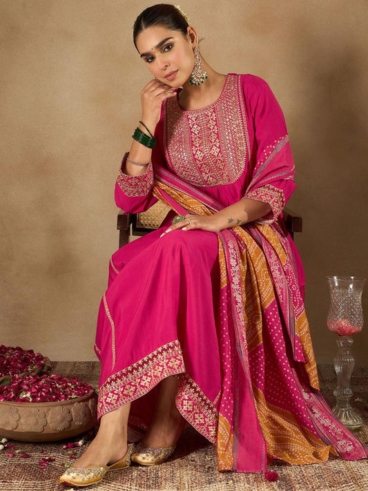 Women Ethnic Motifs Embroidered Empire Kurta with Trousers & Dupatta