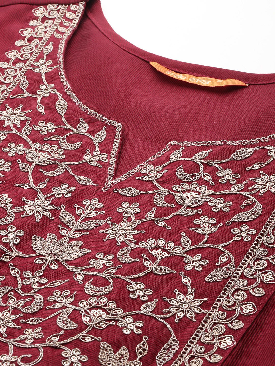 Dhiyona IE Floral Embroidered Zari Liva Kurta With Trousers & Dupatta