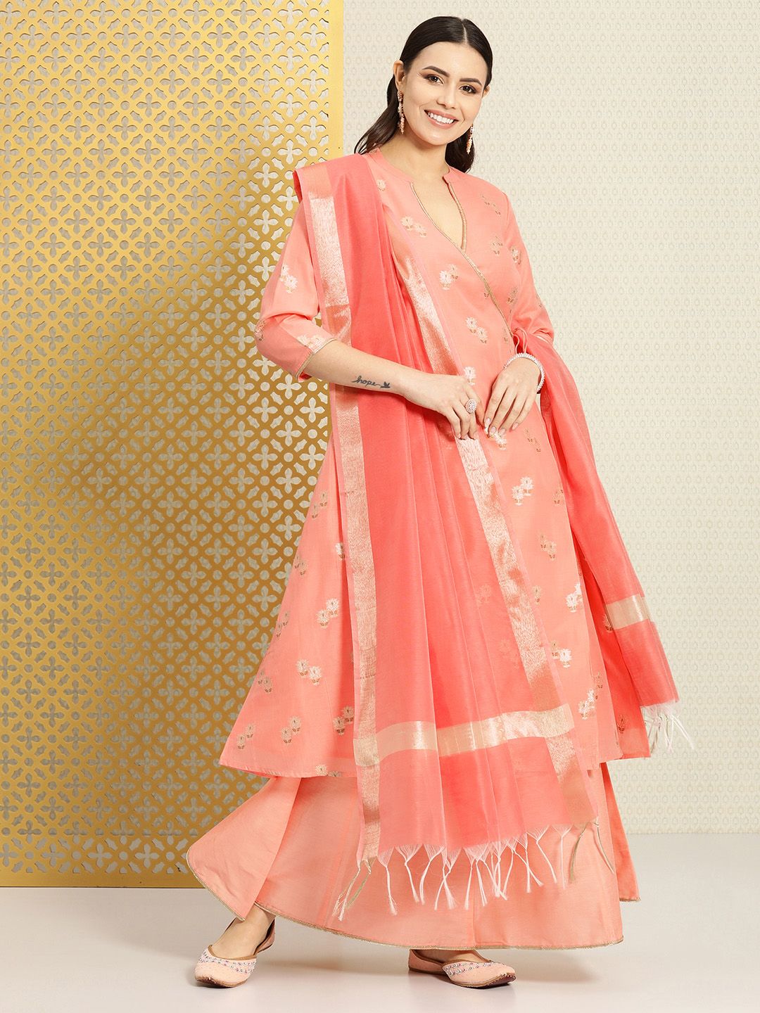 Dhiyona PD Women Ethnic Motifs Angrakha Jashn Kurta with Skirt & Dupatta