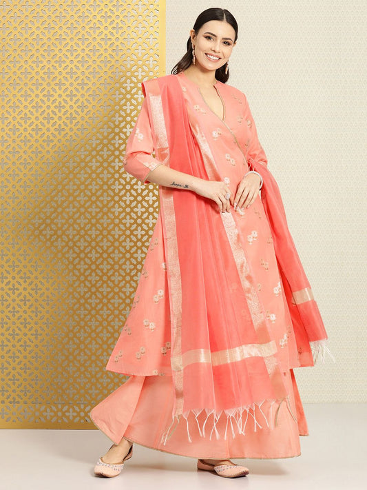 Dhiyona PD Women Ethnic Motifs Angrakha Jashn Kurta with Skirt & Dupatta