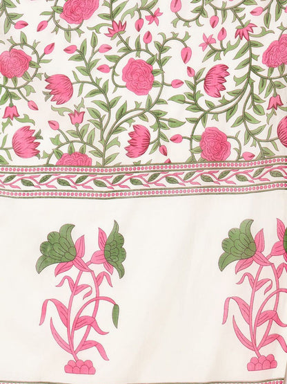 Floral Printed Anarkali Pure Cotton Kurta With Palazzos & Dupatta