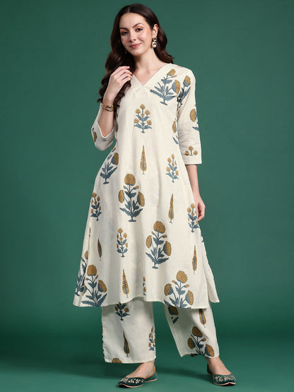 Floral Printed Regular Pure Cotton Kurta with Palazzos