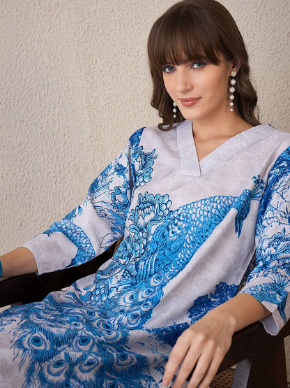 Dhiyona IE Printed Three-Quarter Sleeves Tunic With Trousers