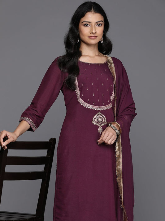 Dhiyona VA Women'sEthnic Motifs Embroidered Kurta With Trousers & Dupatta