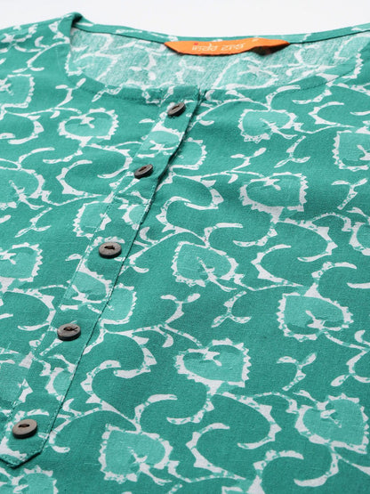 Floral Printed Pure Cotton Kurta with Trousers & Dupatta