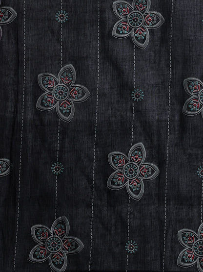 Dhiyona IE Floral Printed Sequinned Pure Cotton Kurta With Trousers & Dupatta