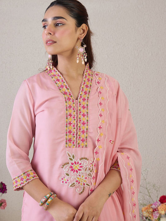 Dhiyona IE Women Floral Embroidered Kurta with Trousers & Dupatta