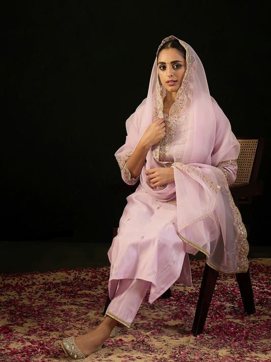 Dhiyona IE Ethnic Motifs Embroidered Regular Straight Kurta & Trousers With Dupatta