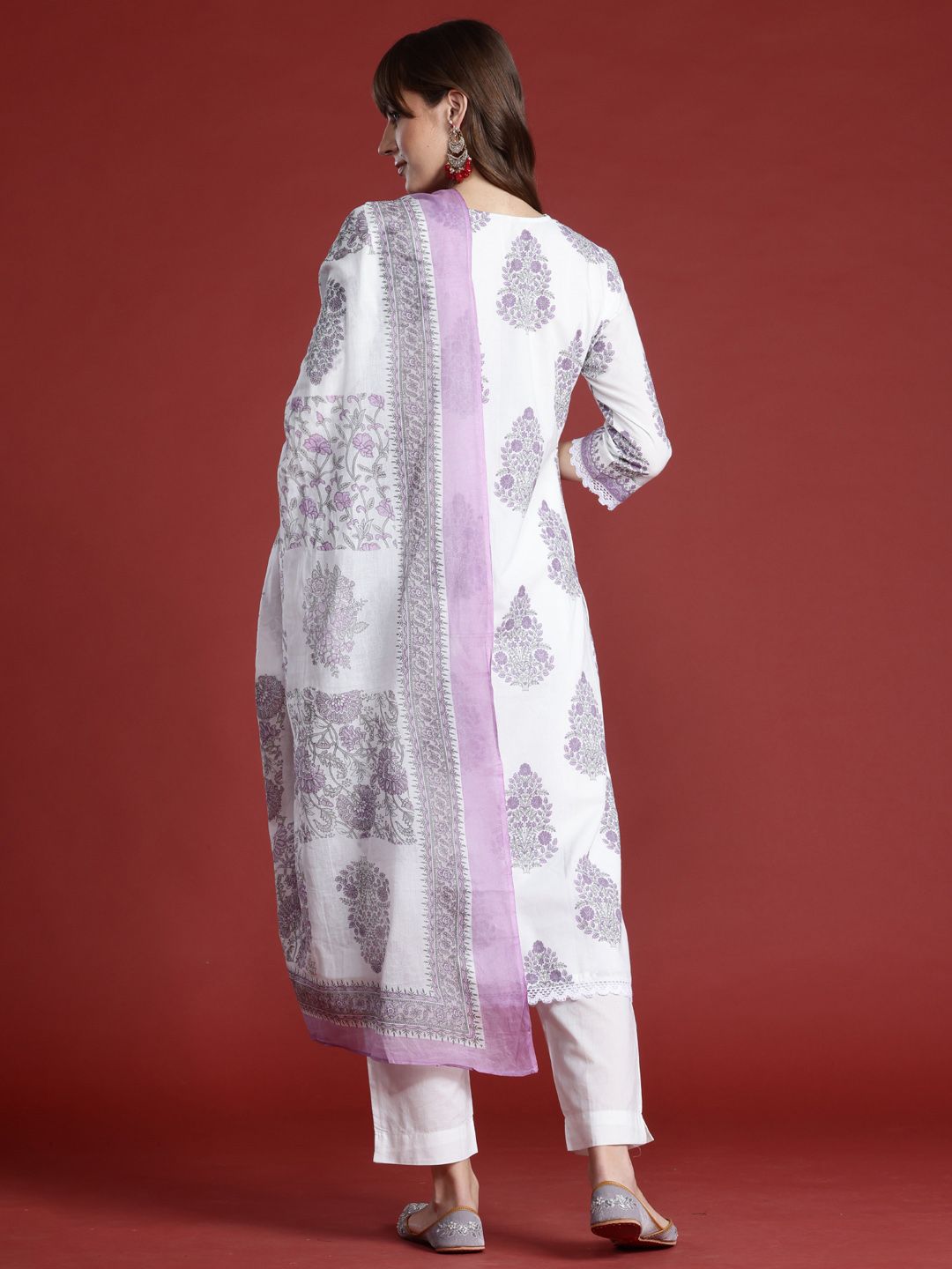 Dhiyona IE Floral Printed Sequinned Pure Cotton Kurta with Trousers & Dupatta