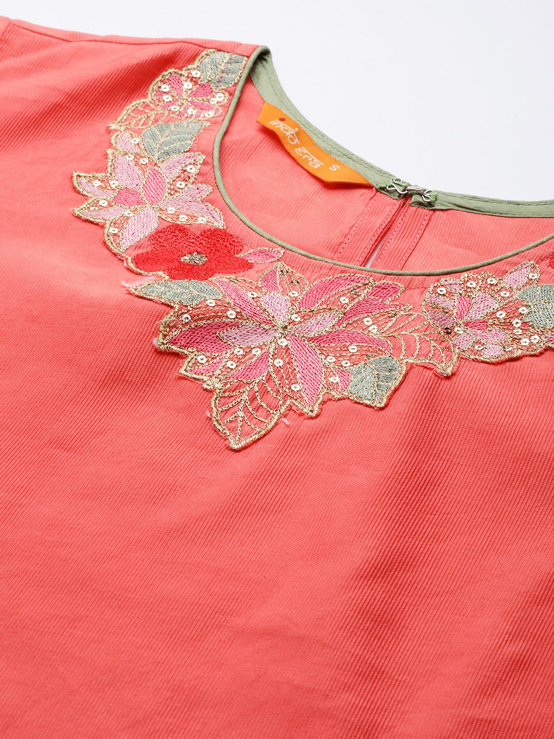 Dhiyona IE Women Pink Floral Embroidered Sequinned Liva Kurta With Palazzos & Dupatta