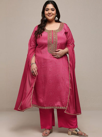 Dhiyona Women's Plus Size Ethnic Motifs Printed Kurta with Palazzos & With Dupatta