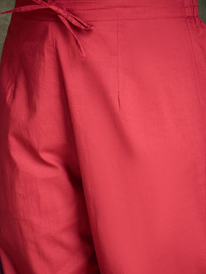 Ethnic Motifs Yoke Design Pure Cotton Straight Kurta With Trousers & Dupatta