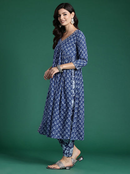Dhiyona IE Floral Printed Empire Pure Cotton Kurta with Trousers