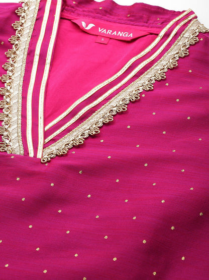Dhiyona VA Women'sFlared Sleeves Gotta Patti Kurta with Palazzos & Dupatta