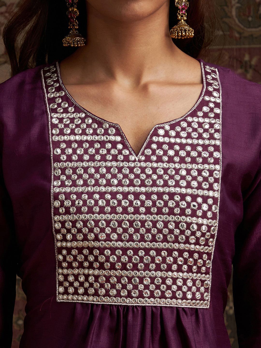 Yoke Design Embroidered Regular Kurta With Trousers & With Dupatta