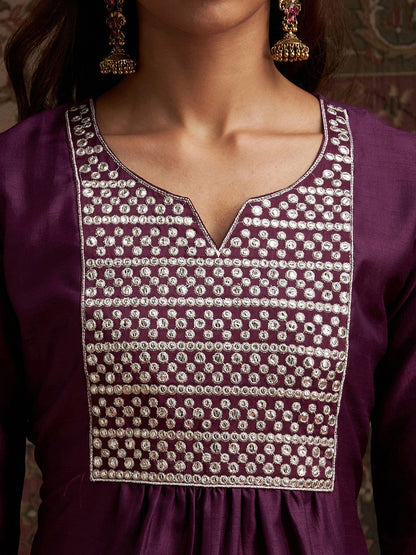 Yoke Design Embroidered Regular Kurta With Trousers & With Dupatta