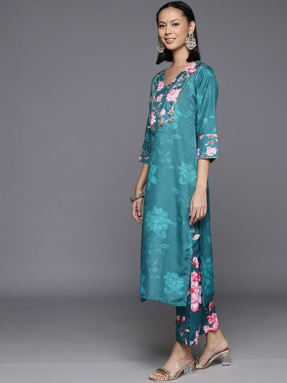 Dhiyona VA Women's Floral Printed Regular Gotta Patti Kurta with Trousers & Dupatta