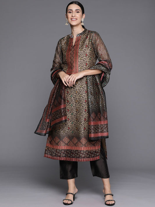Dhiyona VA Women's Paisley Printed Regular Chanderi Silk Kurta with Trousers & Dupatta