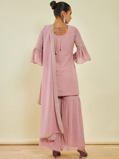 Dhiyona SO Women's Sequin Embellished Kurta with Sharara & Dupatta