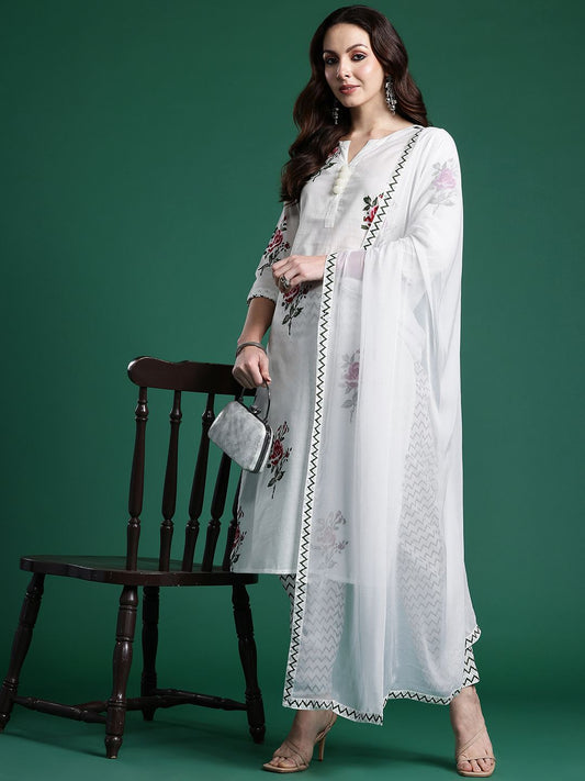 Dhiyona IE Floral Printed Pure Cotton Kurta with Trousers & With Dupatta