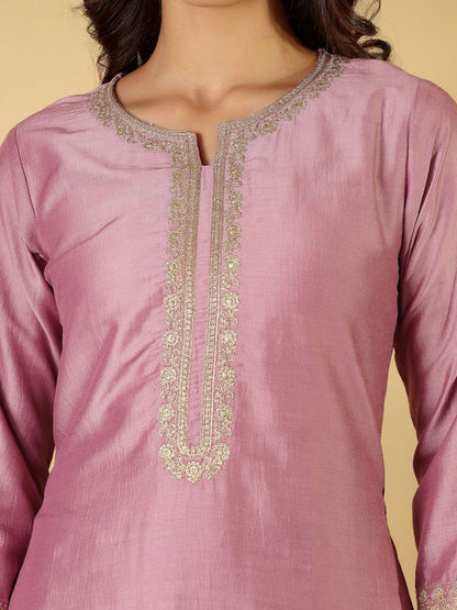Dhiyona PD Women Embroidered Notch-Neck Straight Kurta With Trousers And Dupatta