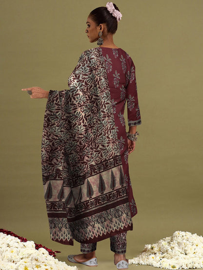 Floral Printed V-Neck Pure Cotton Straight Kurta with Salwar & Dupatta