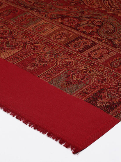 Dhiyona PA Women Maroon Paisley Woven Design Jamawar Shawl