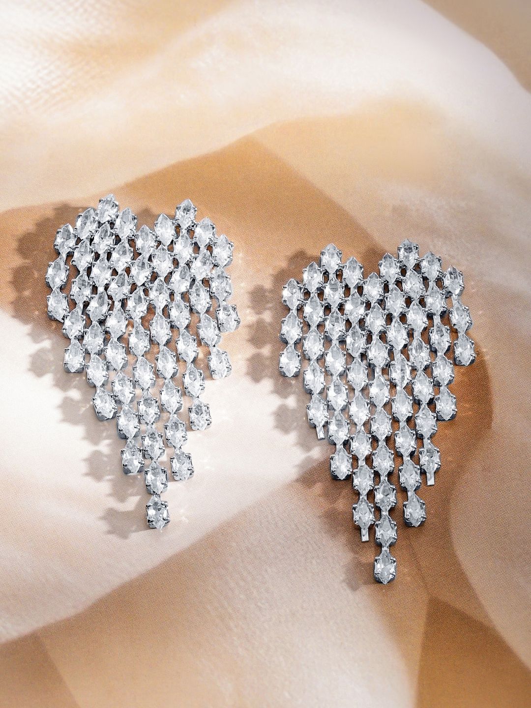 Dhiyona RJ Women's Rhodium-Plated Teardrop Crystal Zirconia Dangle Earrings with Heart Details