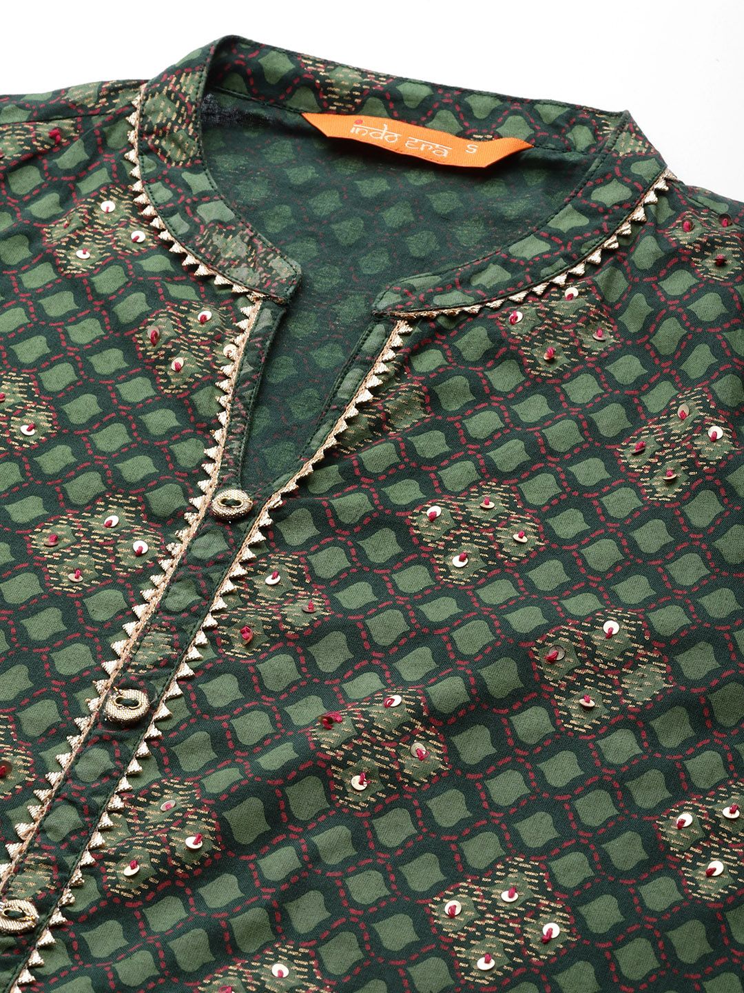 Women Green Printed Regular Kurta with Trousers & Dupatta